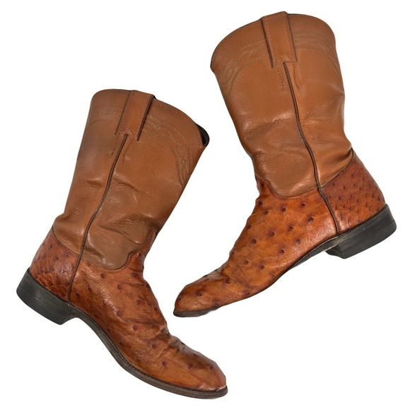 Justin 3186 Men's Exotic Roper Boot with Cognac Full Quill Ostrich & a Roper Toe - Picture 11 of 11